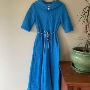Vintage 70s Blue Quilted loungewear jumpsuit size small romper lounge